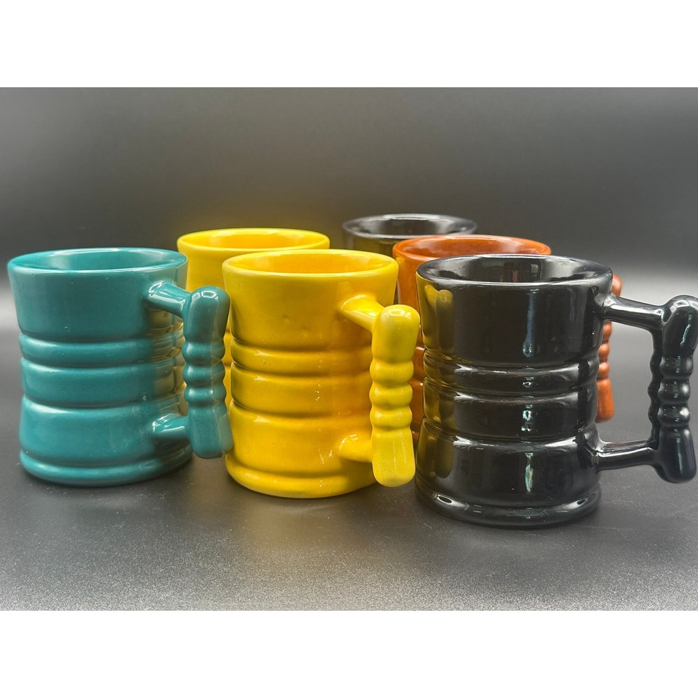Vintage Frankoma Art Pottery Mugs Set of 6 Mid-Century Modern Multi-Color 4"